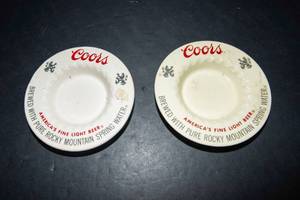 Set of 2 Coors Beer Ashtrays  Vintage Barware Collectibles