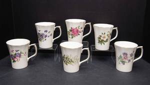 Set of 6 Duchess Fine Bone China Floral Mugs  Assorted Flower Designs