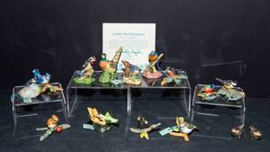 Set of 15 Bird Miniatures  1983 Royal Cornwall Bisque Porcelain  Plastic Birds
