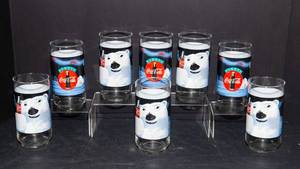 Vintage 1995 Coca-Cola Indiana Glass Always Cool Polar Bear 16 Oz Glass Set of 8 with Original Box