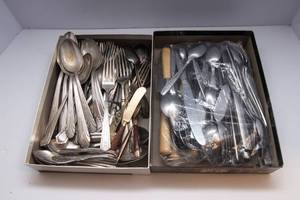 Assorted Silverware Lot  Mixed Silverplate & Stainless Utensils