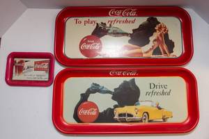Set of 3 Coca-Cola Serving Trays  19901991 Reproductions of Vintage Designs
