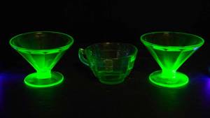 Uranium Glass Lot  2 Sherbet Cups & 1 Punch Cup