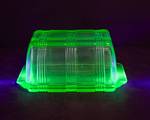 Hazel Atlas Green Uranium Glass Criss Cross Refrigerator Dish w/ Lid – UV Reactive