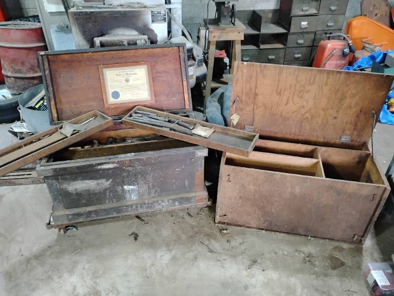 Two Vintage Handmade wooden chests with Contents