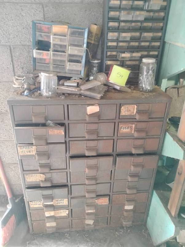 Metal parts organizer with contents