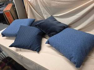 Set of 4 Blue Throw Accent Pillows Mixed Fabric Square Decor Good