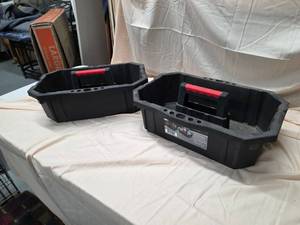 Husky 20 in Tool Caddy Tote 2 Pack Black Plastic Carry Trays Good