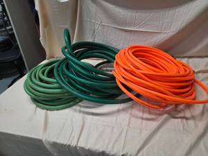 Husky 38 Air Hose & 2 Green Utility Hoses Mixed Lot Good Condition 2 garden hoses 1 air hose