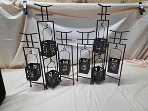 Set of 2 Black Metal Lantern Votive Candle Holders Tabletop Decor