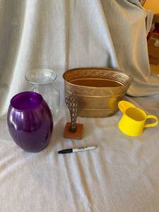 Mixed Planters & Vases Decor Lot Glass Metal Cachepot Watering Can