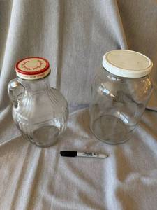 Vintage Glass Jar Lot Maple Syrup Jug & Atlas Mason Storage Jar Lids
