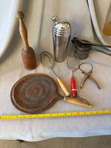 Vintage Kitchenware Tool Lot Shaker Potato Ricer Cast Iron Toaster