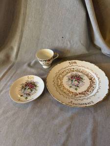 Norcrest Fine China 50th Anniversary Plate Cup Saucer Set B-510