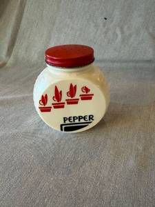 Anchor Hocking Fire-King Vitrock Pepper Shaker Red Lid Vintage