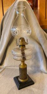 Antique Kerosene Oil Parlor Lamp Etched Chimney Glass Font 20in