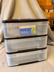 3 Drawer Plastic Desktop Storage Chest Black Clear Organizer 10x15x11