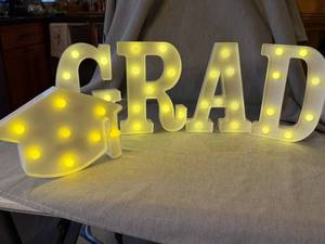 Graduation GRAD Marquee Light Sign Set White Plastic Battery Powered