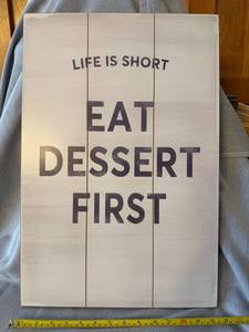 Lagom North Wood Wall Sign Eat Dessert First Farmhouse Decor 22in