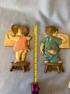 Sexton Boy Girl Wall Plaques 1966 Vintage Bathroom Decor Pair