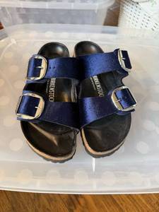 Birkenstock Arizona Blue Velvet Sandals Size 38 Women��s Very Good