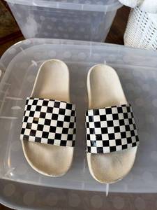 Vans Checkerboard Slide Sandals Black White Women��s Size 10 Good