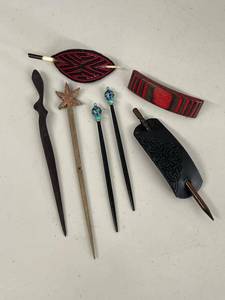 Assorted Decorative Hair Accessories Lot Hair Sticks Barrettes Beaded Wood France