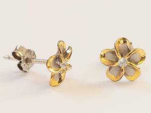 Sterling Silver Floral Studs with Clear Stone