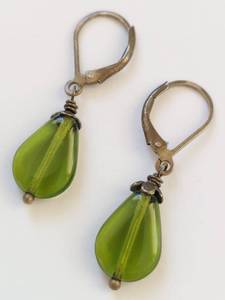 Sterling Silver Green Teardrop Dangle Earrings