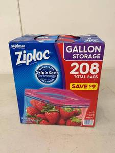 Ziploc Gallon Storage Bags 208 Count 4 x 52 Grip n Seal Open Box