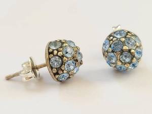 Sterling Silver Blue Stone Dome Stud Earrings