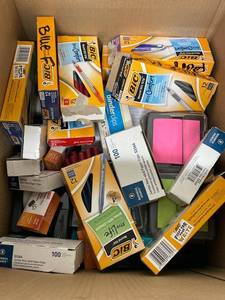 BIC Pens & Office Supply Assortment Pads Clips Staplers Open Box
