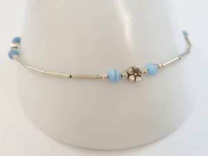 Sterling Silver Blue Bead Floral Anklet