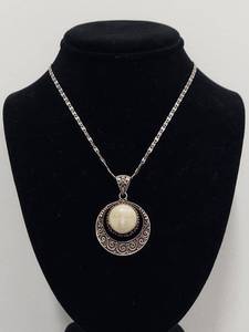 Sterling Silver Carved Moon Face Necklace