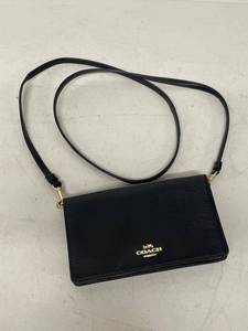 Coach Black Leather Wallet on Chain Crossbody Clutch Good Condition