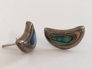 Sterling Silver Abalone Inlay Crescent Earrings