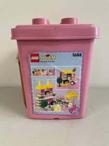 Vintage LEGO System 1688 Basic Pink Storage Tub w Assorted Bricks Pieces