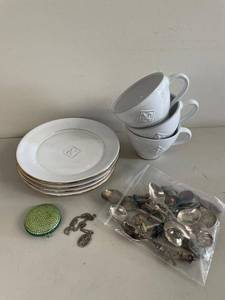 Fide Fajans Ingela Karlsson Ceramic Set w Estee Lauder Compact & Spoon Lot