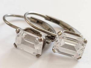 Sterling Silver Clear Emerald Cut Earrings