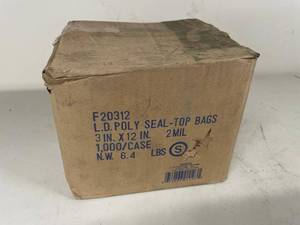 3x12 2 Mil Poly Seal-Top Bags 1000Case F20312 Boxed See Photos