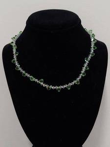 Sterling Silver Green And Clear Bead Necklace