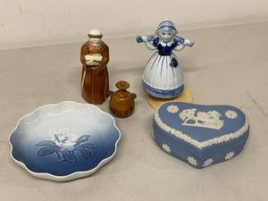 Vintage Ceramic Decor Set BOMA Delft Figurine Box Bowl Vase 5pc