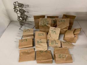 Mixed Key Blank Lot w Labeled Bags and Metal Rack Locksmith Stock