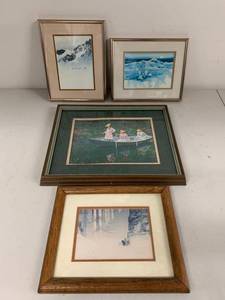 Set of 4 Framed Landscape Art Prints Vintage Wall Decor Mixed Scenes
