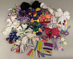 Vintage Girls Hair Accessories Lot Bows Barrettes Clips Ponytail Holders