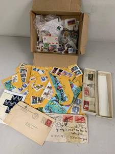 Mixed U.S. Postage Stamp Lot on Paper Covers Partial Sheets Vintage