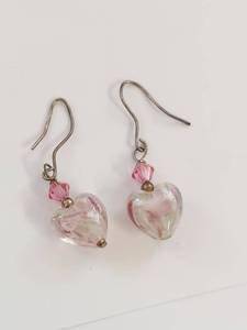 Sterling Silver Heart Glass Dangle Earrings
