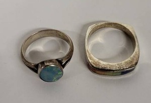 Sterling Silver Opal Ring & Inlay Band (Lot of 2)