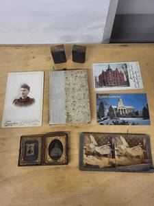 Mixed Vintage Photo Ephemera With Paradise Lost Book & Printing Blocks (Lot of 8)