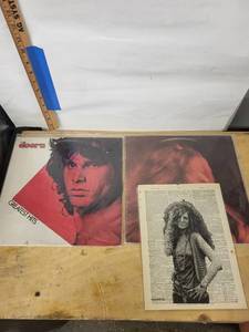 The Doors Greatest Hits, Janis Joplin Kozmic Blues, Lps and Janis Joplin Portrait Printed on a Dictionary Page (Lot of 3)